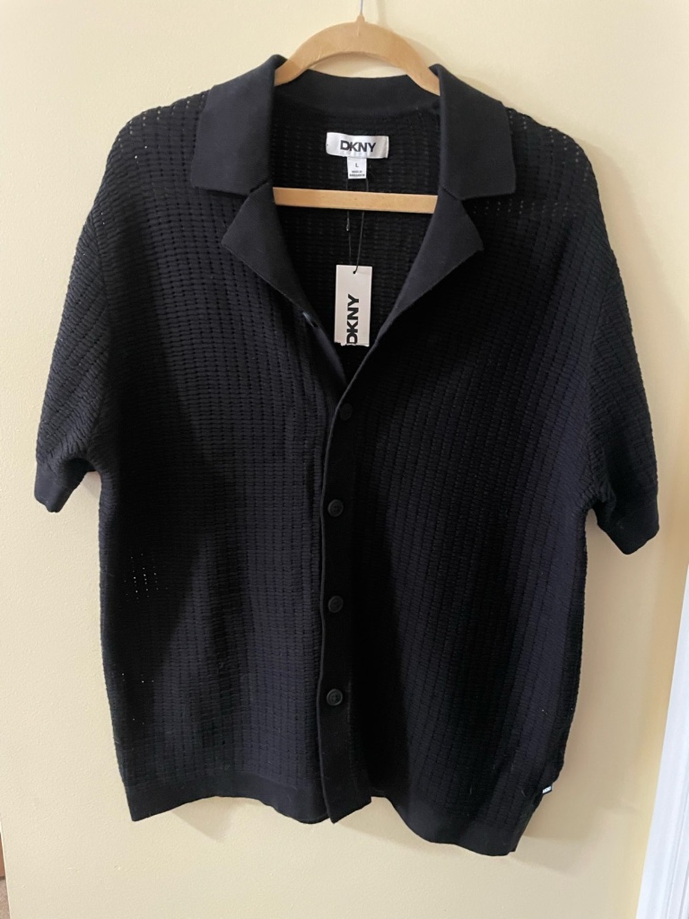 DKNY Men’s Mesh-Stitch Button Up Sweater Polo